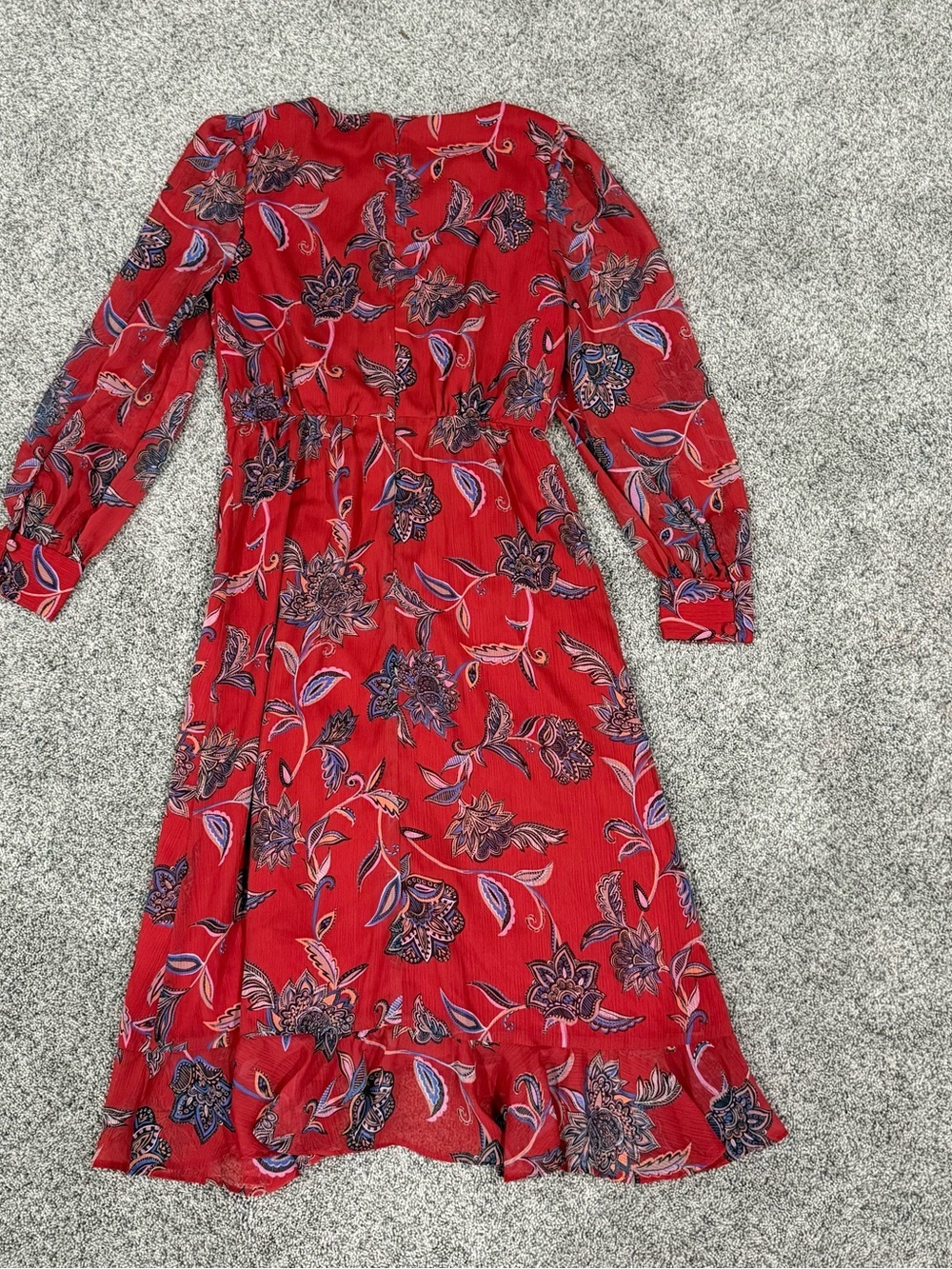 Chelsea28 Red Paisley Print Faux Wrap Midi Dress Garden Full Sleeve Women’s S - Picture 9 of 13